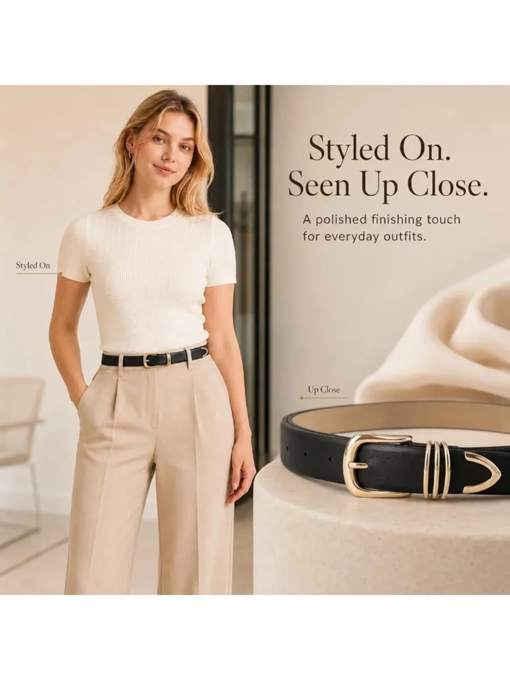 Stylish Women's Leather Belt with Metal Buckle - Trendy Waist Accessory for